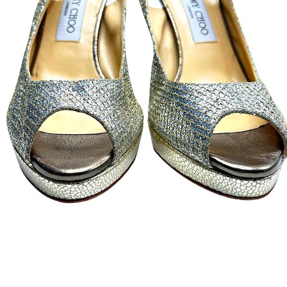 Jimmy Choo Nova Gold Glitter Slingback Heels Sz 40 (US 9) - Picture 6 of 14